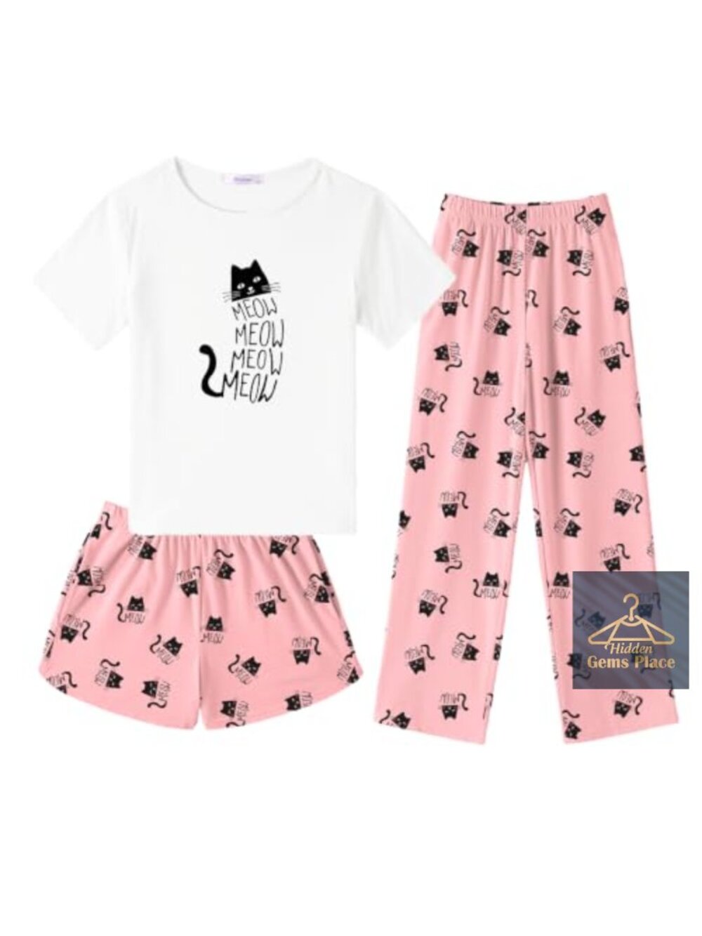 Girls 3 Piece Pajama Set Short Sleeve Sleepwear Summer Pjs Outfit
